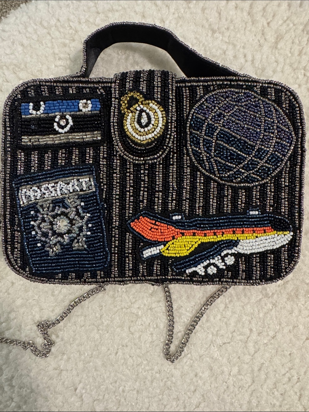 Beaded Travel Patchwork Crossbody Bag in Black